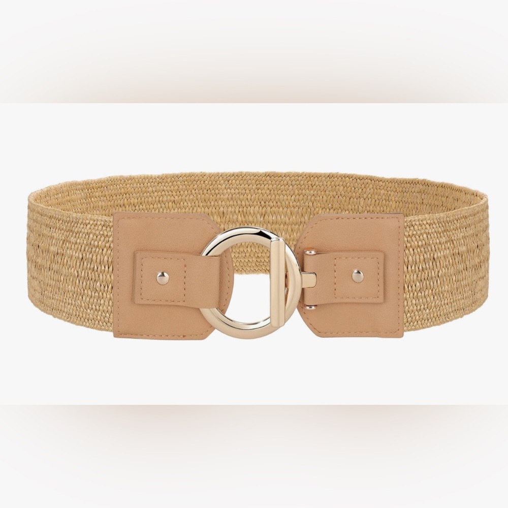 NEW boho Tan Woven Belt with Gold Buckle 32-40 inch waist